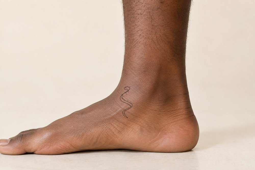 Serpent on ankle, Classic composite on an adult male AI model