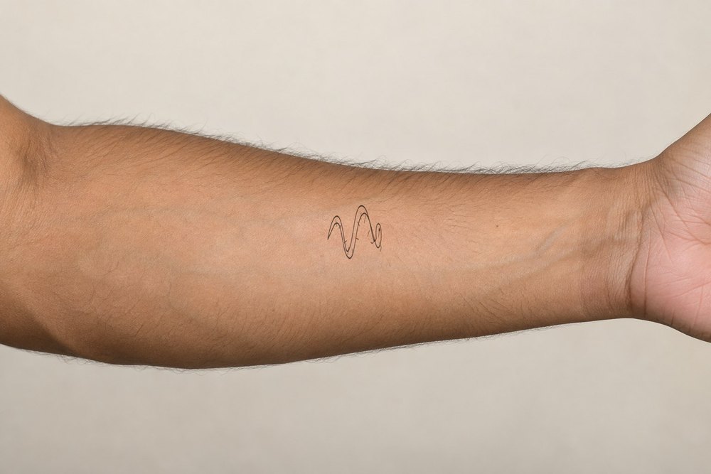 Serpent on forearm, Classic composite on an adult male AI model