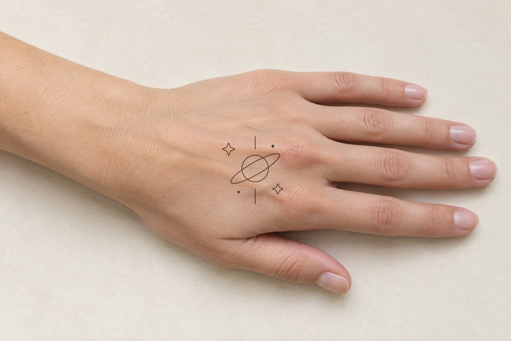 In orbit on hand, Classic composite on an adult female AI model