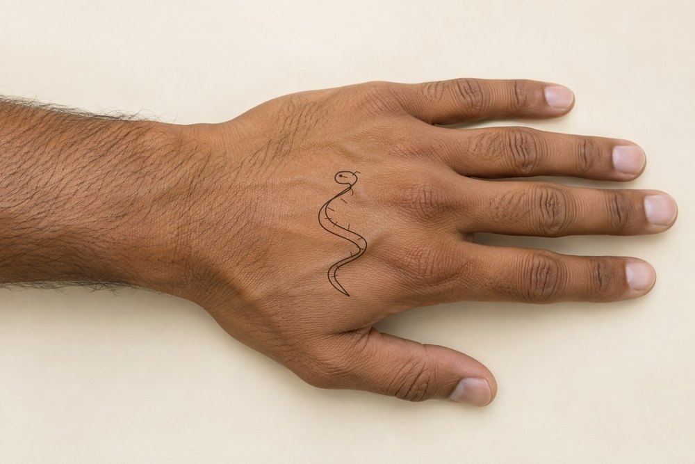 Serpent on hand, Classic composite on an adult male AI model