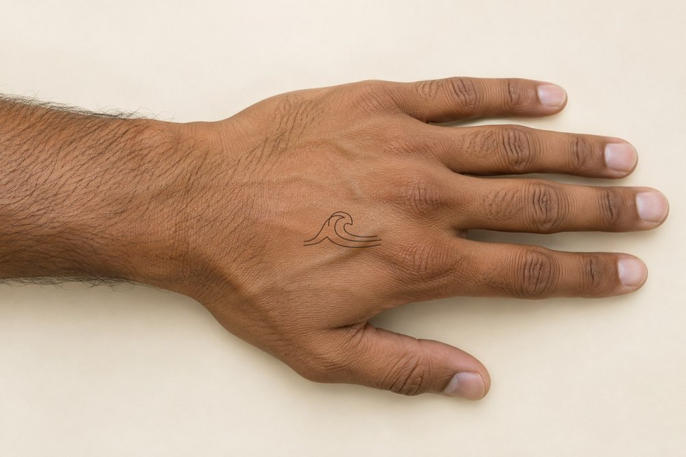 Still moving on hand, Classic composite on an adult male AI model