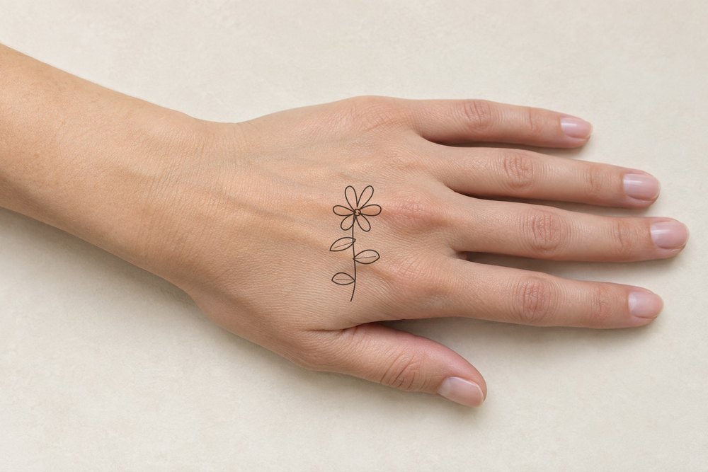 Wildflower on hand, Classic composite on an adult female AI model