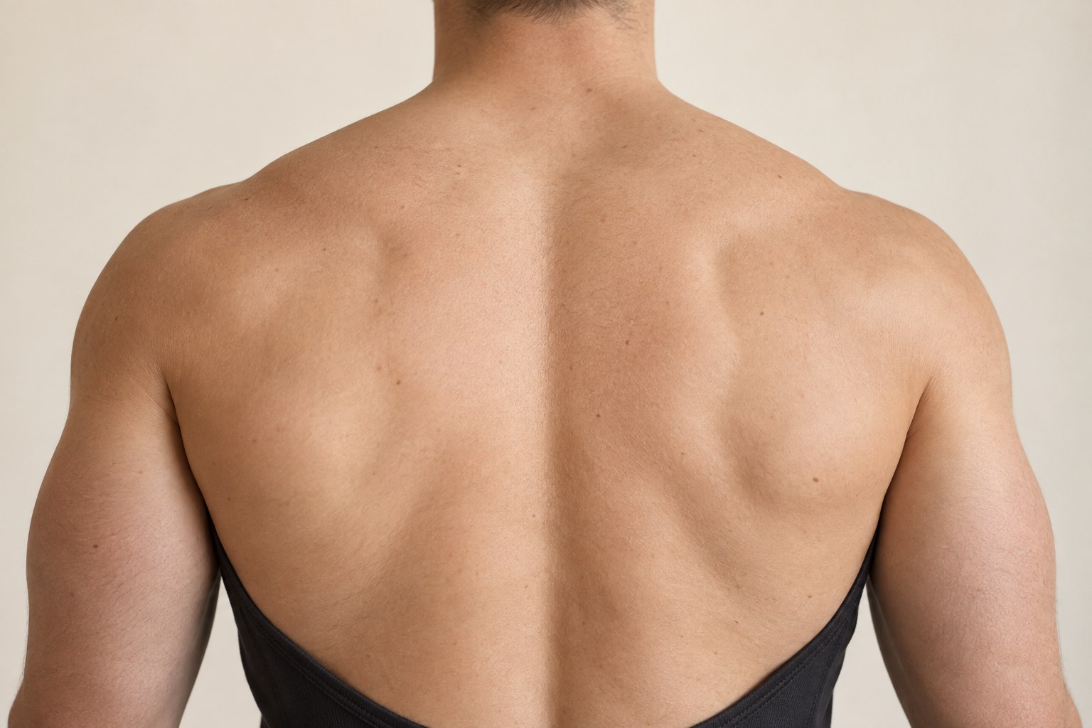 Back placement reference, male adult AI model, no tattoo applied